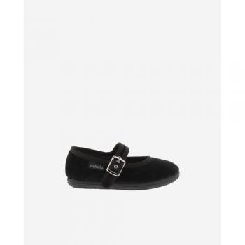 Victoria Oda Velvet Ballerina Flats with Matching Trim and Side Buckle Closure