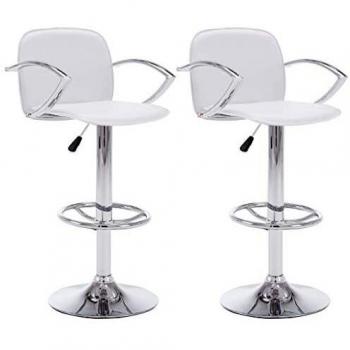 vidaXL 2x Sillas Bar con Reposabrazos Piel Sintética Blanca Taburete Asiento