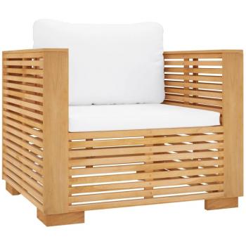 Teak Solid Wood Garden Sofa Chair with Cream Cushions