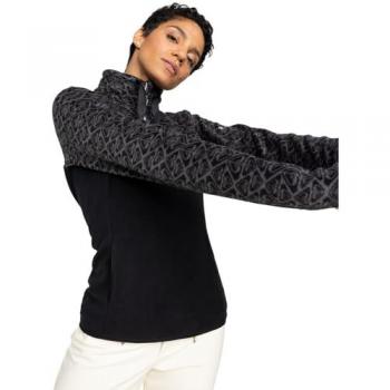 Roxy Sayna Half Zip - Forro polar de mujer, color negro oscuro, con media cremallera, diseño estándar ROXYGRAM Tonal