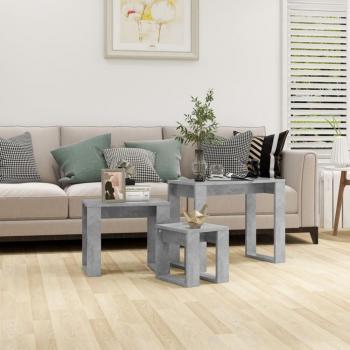 Mesas apilables 3 piezas madera contrachapada gris hormigón