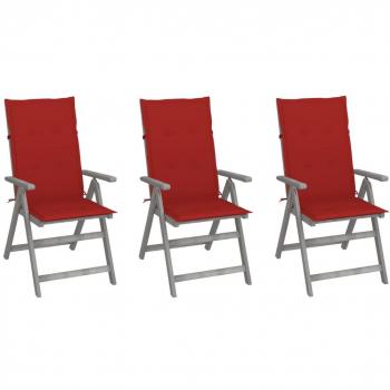 Reclining Garden Chairs Set of 3 with Cushions Solid Acacia Wood