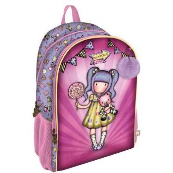 Mochila Escolar Gorjuss Santoro Fairground 'First Prize' con 2 Cremalleras y Adaptador para Carro, Color Lila, Dimensiones 31.5x44x22.5 cm