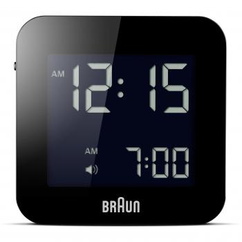Braun BNC-008-BK Reloj despertador digital de viaje, pantalla LCD de fácil lectura, función snooze, luz de fondo. pantalla de 12 / 24 horas, color Negro