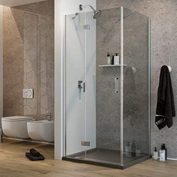 Mampara de Ducha Abatible de Vidrio Transparente con Tratamiento EasyClean 190 cm, Modelo Flip, Hoja + Fijo 90x40 cm
