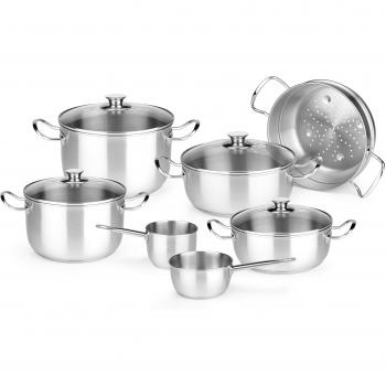 Monix Chef - Menaje de 7 Piezas de Acero Inoxidable 18/10, Apta para Todo Tipo de cocinas incluídas de inducción