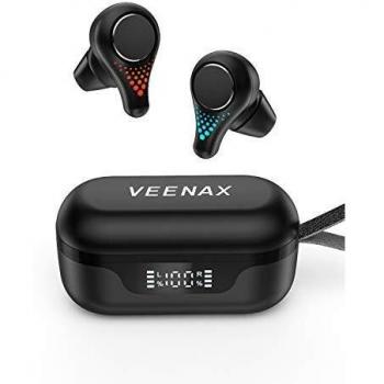 VEENAX T8 Auriculares Inalámbricos Bluetooth 5.0, TWS Auriculares Deportivos En La Oreja con Micrófono y Bajos, Cascos Estéreo In Ear Control Táctil IPX7, CVC 8.0/Reproducci 30 Horas/USB-C, Negro