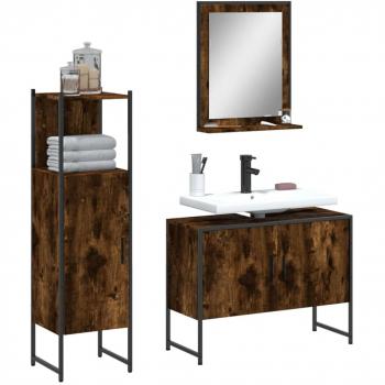 Conjunto de muebles de baño 3 piezas de madera contrachapada roble ahumado multicapa Marrón