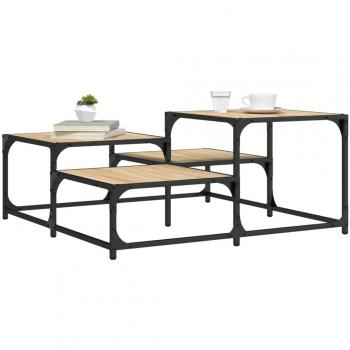 Mesa de centro de madera ingeniería 87,5x87,5x40 cm en color Negro, Roble Sonoma y Roble ahumado, ideal para salón o comedor como mesa auxiliar o mesa de café