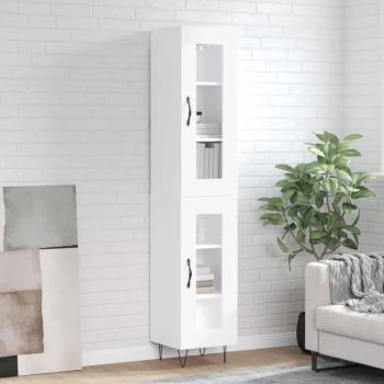 Aparador de madera contrachapada blanco 34,5x34x180 cm con 1 puerta de cristal, mueble de almacenaje para salón, buffet y armario auxiliar