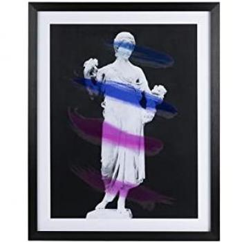 Cuadro Escultura Clásico con Marco de 80x5x100 Cm para Decoración de Pared, Lienzo Serigrafiado, Marco de Madera y Cristal, colores negro, blanco y beige