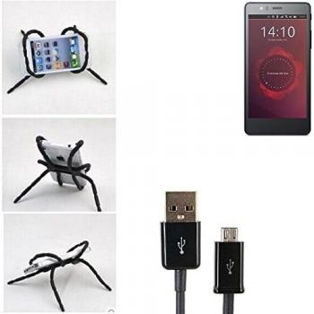 soporte para coche y para mesa etc. para BQ Aquaris E5 HD Ubuntu Edition, negro araña cable USB. montaje de la salida aire, espejo retrovisor, bicicletas, etc. Trípode - K-S-Trade