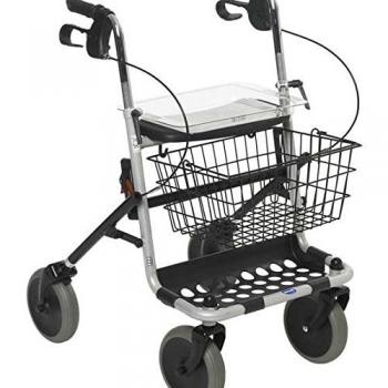 Invacare Banjo – Andador Plegable con Asiento, Frenos por Cable Integrado, 4 Ruedas y Bandeja, Color Plateado