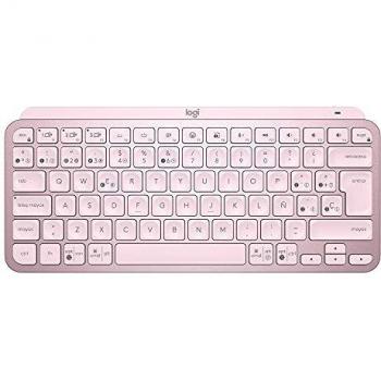 Logitech MX Keys Mini Teclado Inalámbrico Minimalista, Compacto, Bluetooth, Retroiluminado, USB-C, Compatible con Apple macOS, iOS, Windows, Linux,Android, de Metal, Rosa