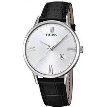 Festina Men's Quartz Watch with White Dial Analogue Display and Black Leather Strap F16824/1