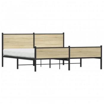 Cama de Matrimonio Sonoma 180x200 cm de metal y roble, estructura sin colchón, incluye cabecero y pie de cama
