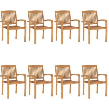 vidaXL 8-Piece Solid Teak Wood Stacking Garden Chairs