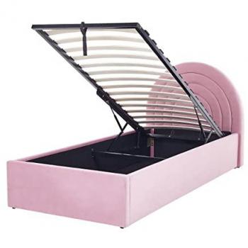 Cama con Almacenaje de Terciopelo Rosa 90 x 200 cm Diseño Minimalista Retro Cabecero Semi-Circular