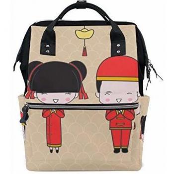 Caricatura chino Novio Amor Bolsas de pañales de gran capacidad Mamá Mochila Múltiples funciones Bolsa de enfermería Pañal Bolso de mano para niños Cuidado del bebé Viaje diario Mujeres