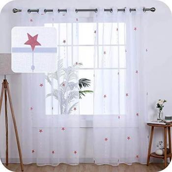 Amazon Brand - Umi Cortinas Infantiles Salon Translucidas de Dibujos Lluvia de Meteoros con Ollaos 2 Piezas 140x229cm Rosa