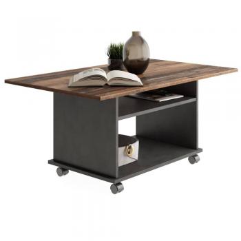 Mesa de centro sobre ruedas estilo antiguo y negro con 2 estantes - Azur