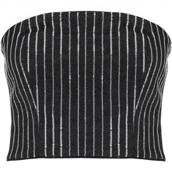 Rotate Cropped Top with Sequined Stripes - Black, Size 38, Women's Top