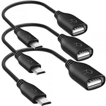 Rankie Adaptador USB a Micro USB, Convertidor OTG, 3 Unidades, Negro