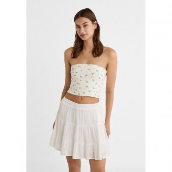 Stradivarius White Linen Blend Flowing Mini Skirt M