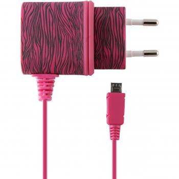Ksix B1740CD02ZR - Cargador de 1A Micro USB, diseño cebra, color rosa