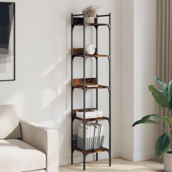 vidaXL 5-Tier Bookshelf in Smoked Oak, Dimensions: 35x30x174 cm, Material: Engineered Wood