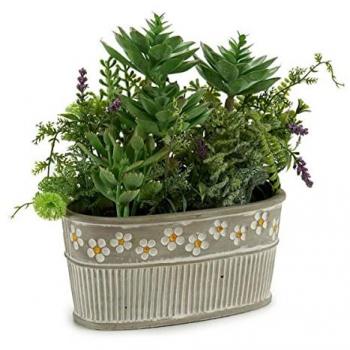 Maceta Ovalada de Cemento Gris Verde - Planta Decorativa 16 x 28 x 26 cm
