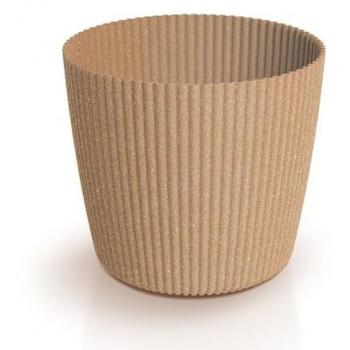 Maceta Milly Redonda ECO de Madera con Diseño de Rayas Verticales - 39x34,5 cm, Capacidad 32L, Color Marrón Claro