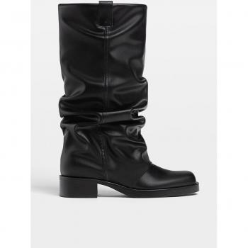 Stradivarius Flat slouchy boots BLACK