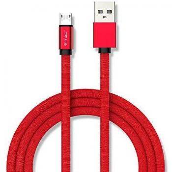 Cable de carga y sincronización USB A a Micro, 1,0 m, algodón, rojo