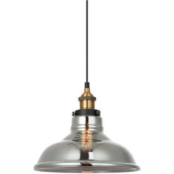 Lámpara Colgante Industrial y Retro Hubert Negra y Dorada, 1 Luz con Pantalla Ahumada, Regulable E27