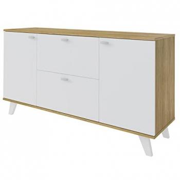 Aparador Buffet Quiatur 2 Puertas y 2 Cajones en Roble y Blanco, Medidas: 140 x 40 x 75 cm