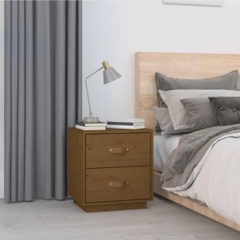 Mesita de noche madera maciza de pino 40x34x45 cm en color blanco, gris y marrón miel, ideal para habitación, dormitorio, salón o estudio, también puede funcionar como mesa auxiliar