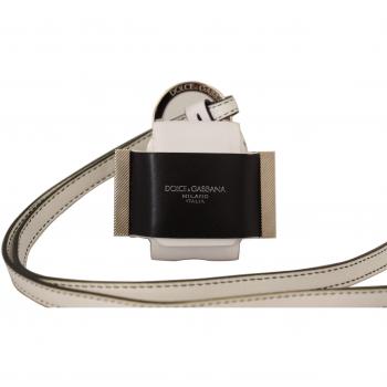 Dolce & Gabbana White Black Leather Strap Silver Metal Logo Airpods Case