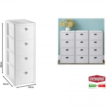 Cassettiera Elegance Slim 4 Cassetti Bianca 30x40x80 cm