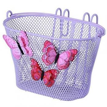 Cesta de bicicleta para niños Basil Jasmin Butterfly 12-20 con ganchos, color lila