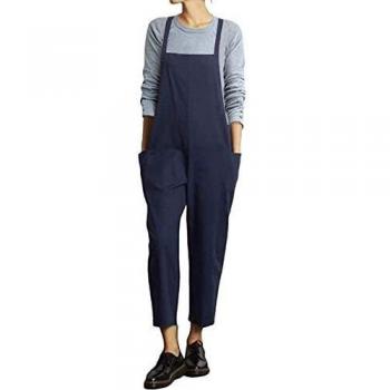 VONDA Monos Mujer Sin Mangas Casual Elegante Monos Mujer Verano de Bolsillos Laterales Monos de Pernera Ancha C-Azul Marino XXL