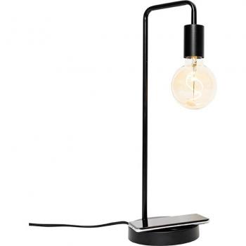 Lámpara de mesa negra moderna con carga inalámbrica y diseño en acero, adecuada para LED, 1 x 40 Watt