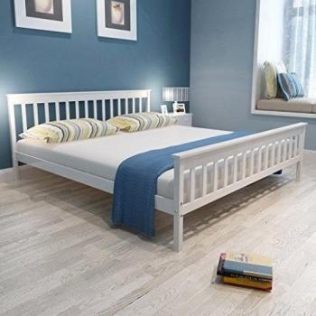 vidaXL Blanco Cama de madera de pino maciza, 200 x 180 cm