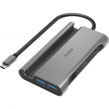 Hub USB-C Hama Connect2Mobile 7 Puertos 3.2 Gen 1 con Carga Rápida y Conector USB-C, Ultra HD, Gris