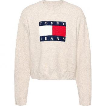 Tommy Jeans Women's Relaxed Fit Knit Sweater in Ancient White Melange, Size M