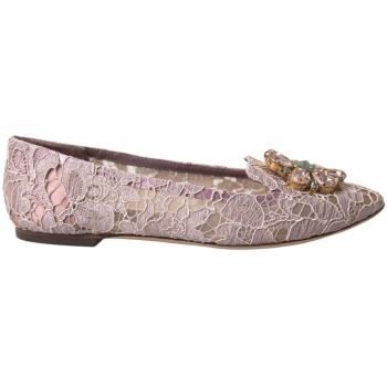 Dolce & Gabbana Pink Crystal Embellished Lace Ballet Flats - Size 5.5 US