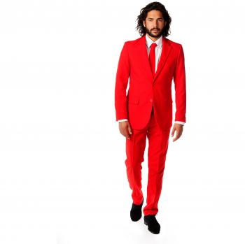 Men's Slim-Fit Red Solid Suit and Tie Set - Size 50 EU