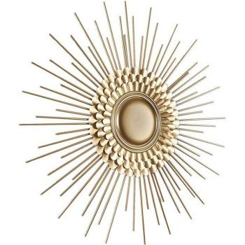 Espejo de pared Romimex Dorado Metal 80 x 80 x 6 cm con marco metálico dorado, dimensiones de 80 cm de ancho, 80 cm de alto y 6 cm de grosor