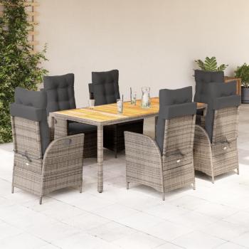 7-Piece Grey Poly Rattan Garden Dining Set with Cushions