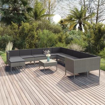 12-Piece Grey Poly Rattan Garden Lounge Set with Cushions